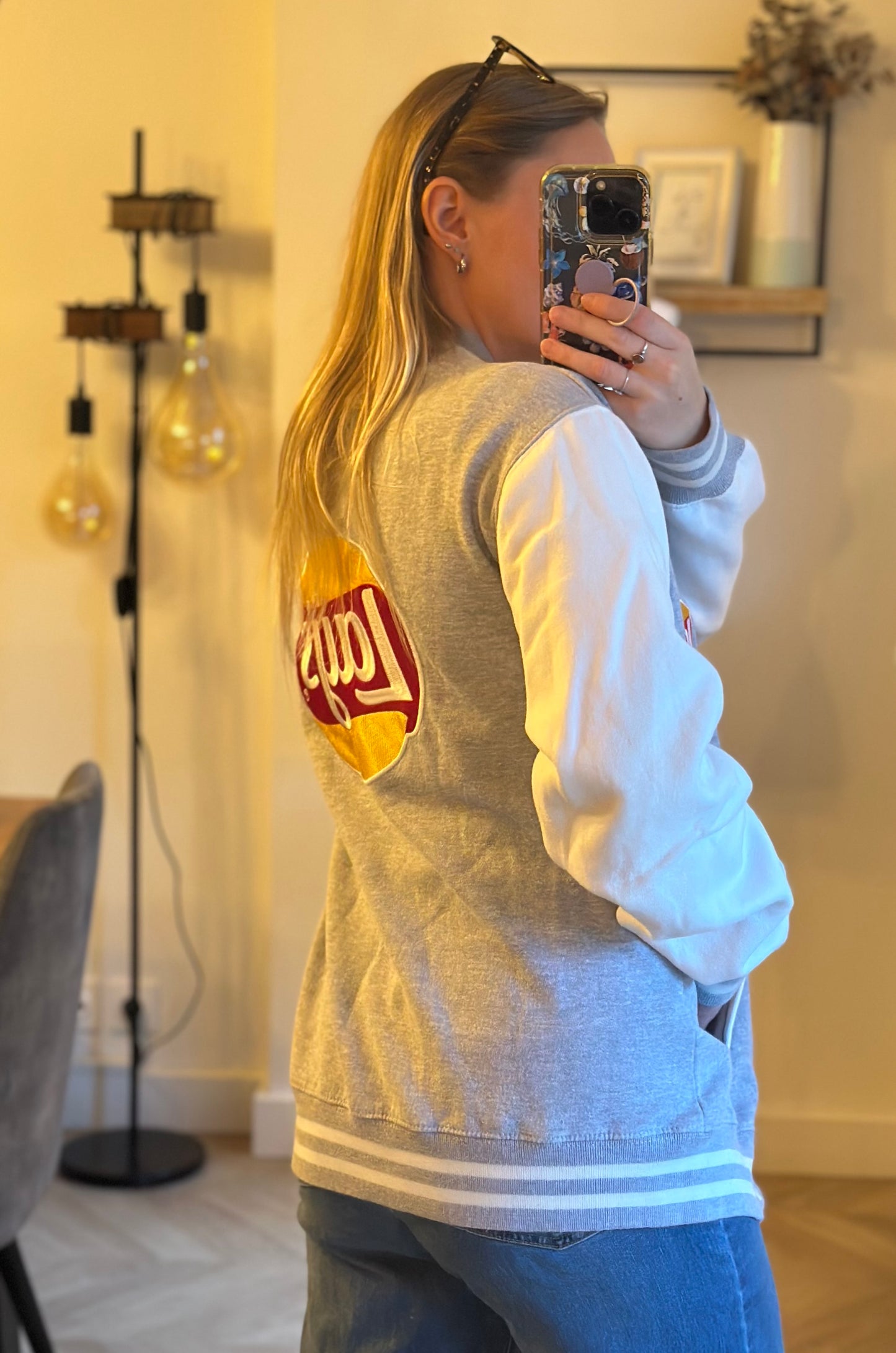 Veste teddy varsity gris et blanc logo Lay’s brodé T.38/40