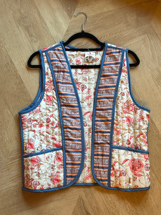 Gilet matelassé motif fleuri et rayures en coton neuf T.36/38