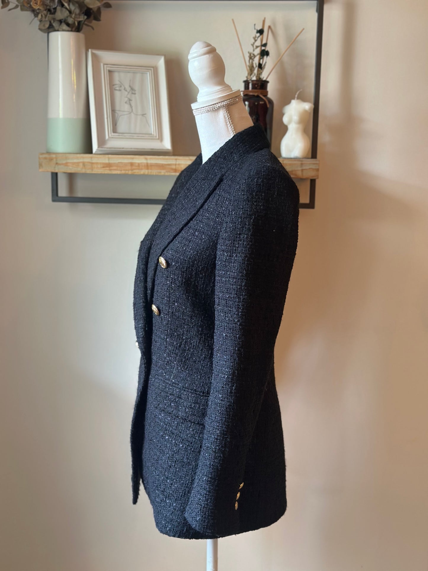 Blazer tweed noir boutons dorés T.34