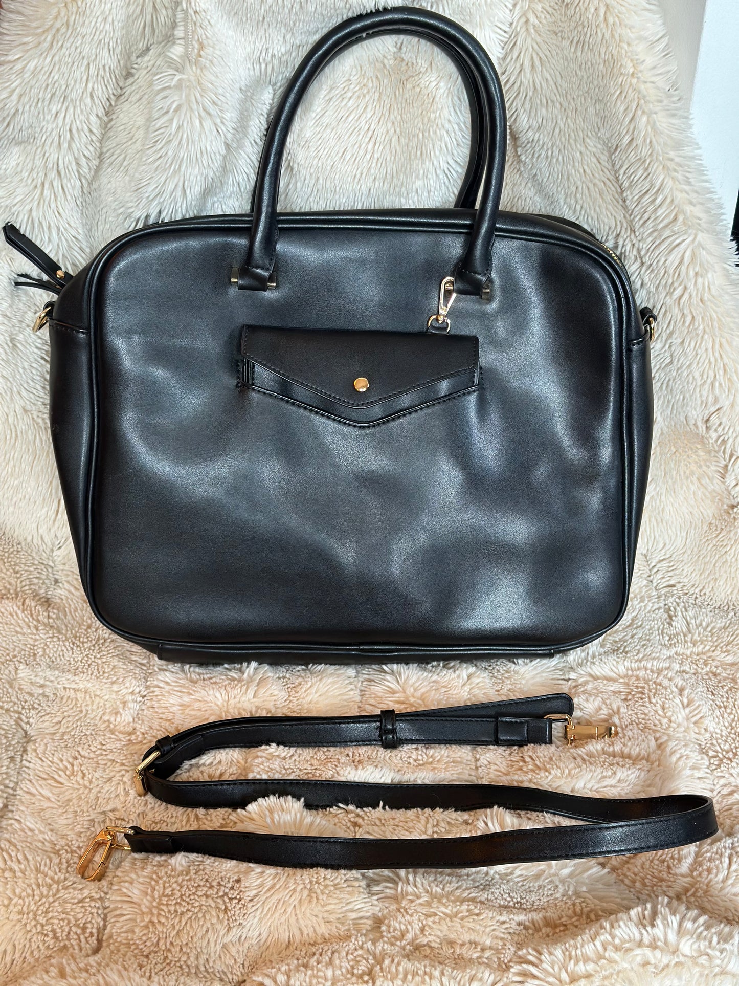 Sac pochette porte documents / ordinateur noir avec bandoulière