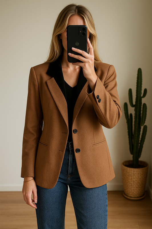 Veste blazer vintage en laine vierge camel T.40
