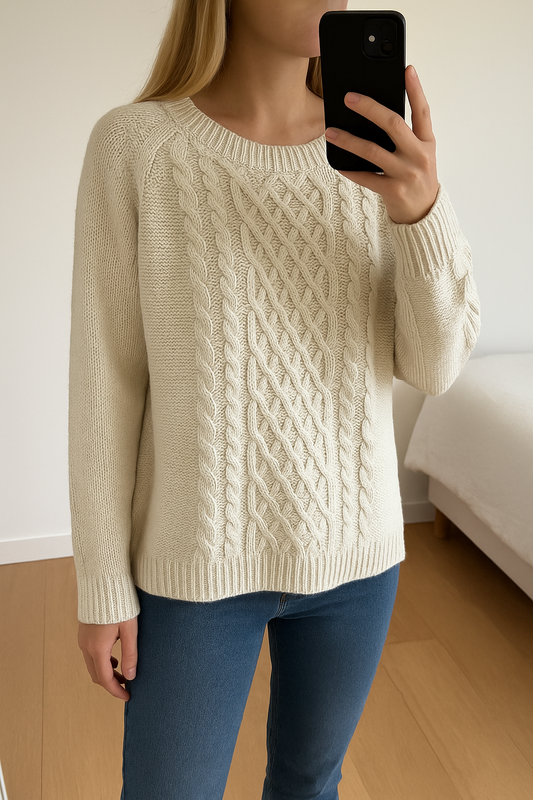 Pull en maille torsadée écru T.40