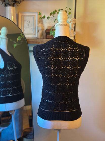 Cardigan sans manches au crochet noir T.34/36