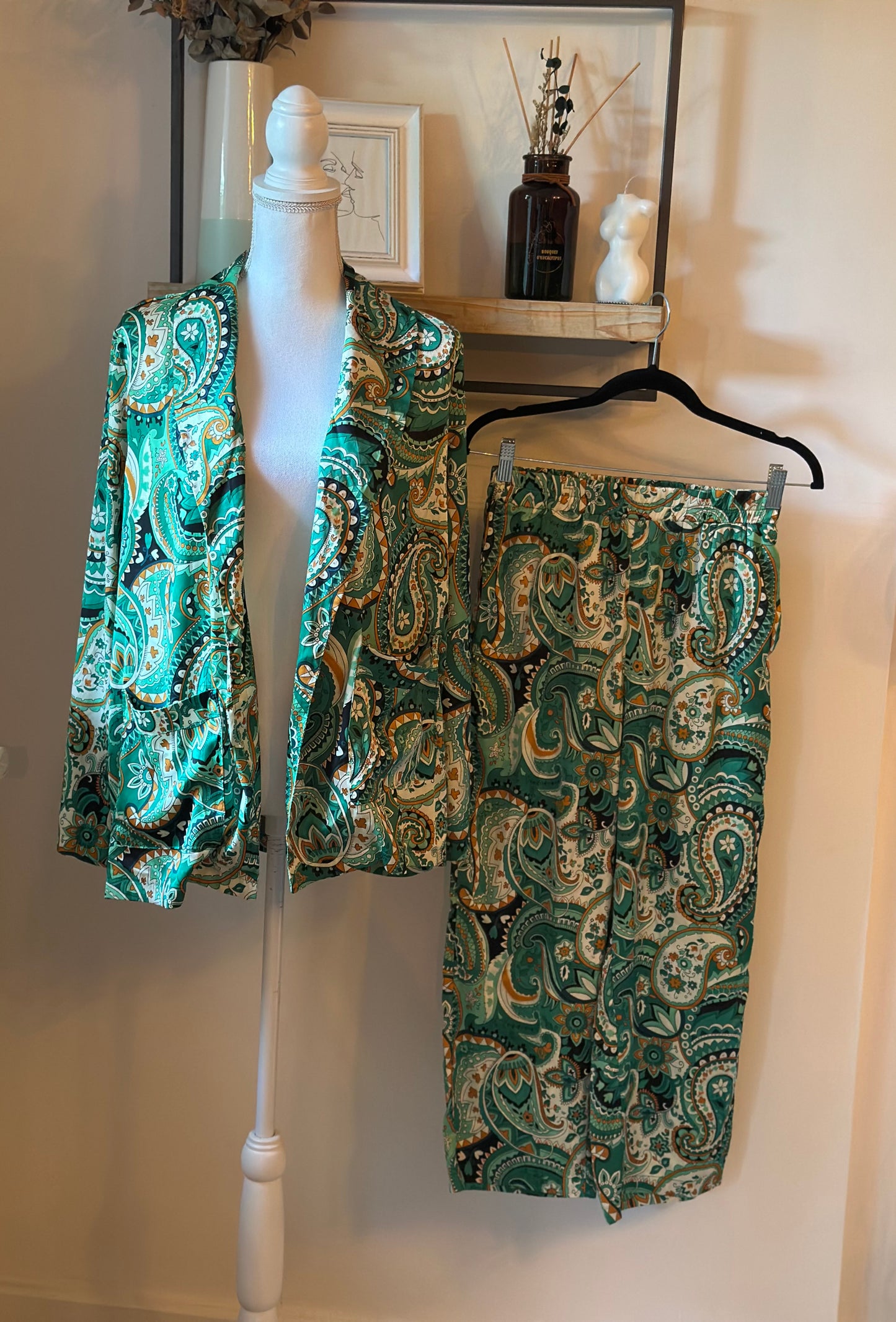 Ensemble 2 pièces imprimé cachemire vert T.36/38
