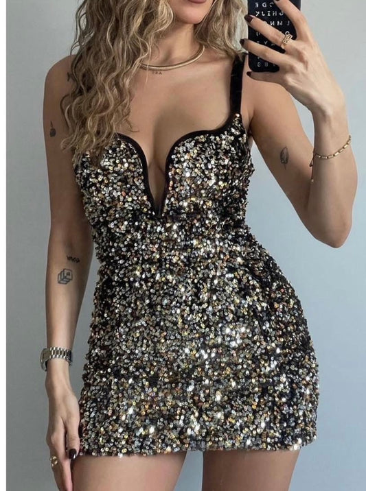 Robe à sequins dorés T.36