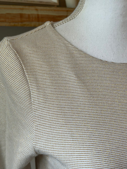 Pull fin blanc crème à rayures lurex doré T.36