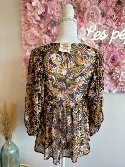 Blouse en voile imprimé floral végétal T.36