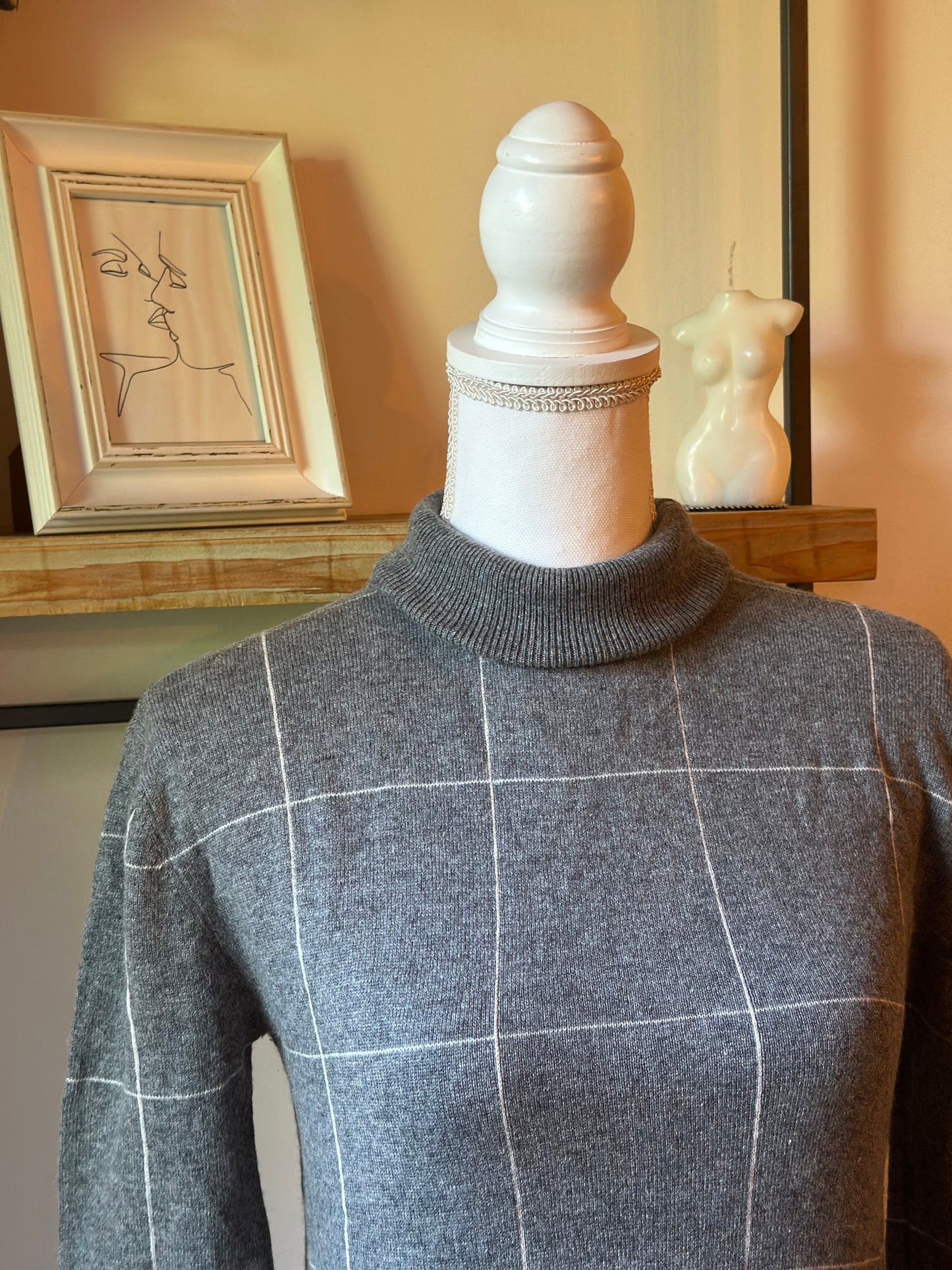 Pull col roulé à carreaux en laine mérinos et cachemire T.34