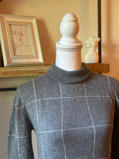 Pull col roulé à carreaux en laine mérinos et cachemire T.34
