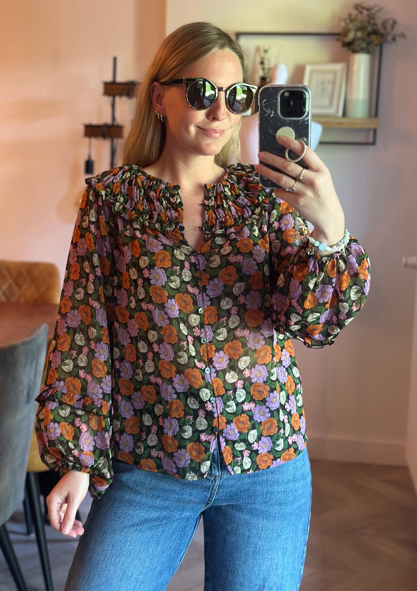 Blouse fleurie volantée fluide T.34