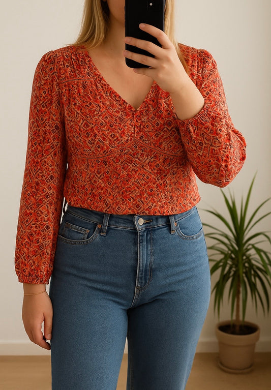Blouse cropped imprimé corail T.44 Neuf