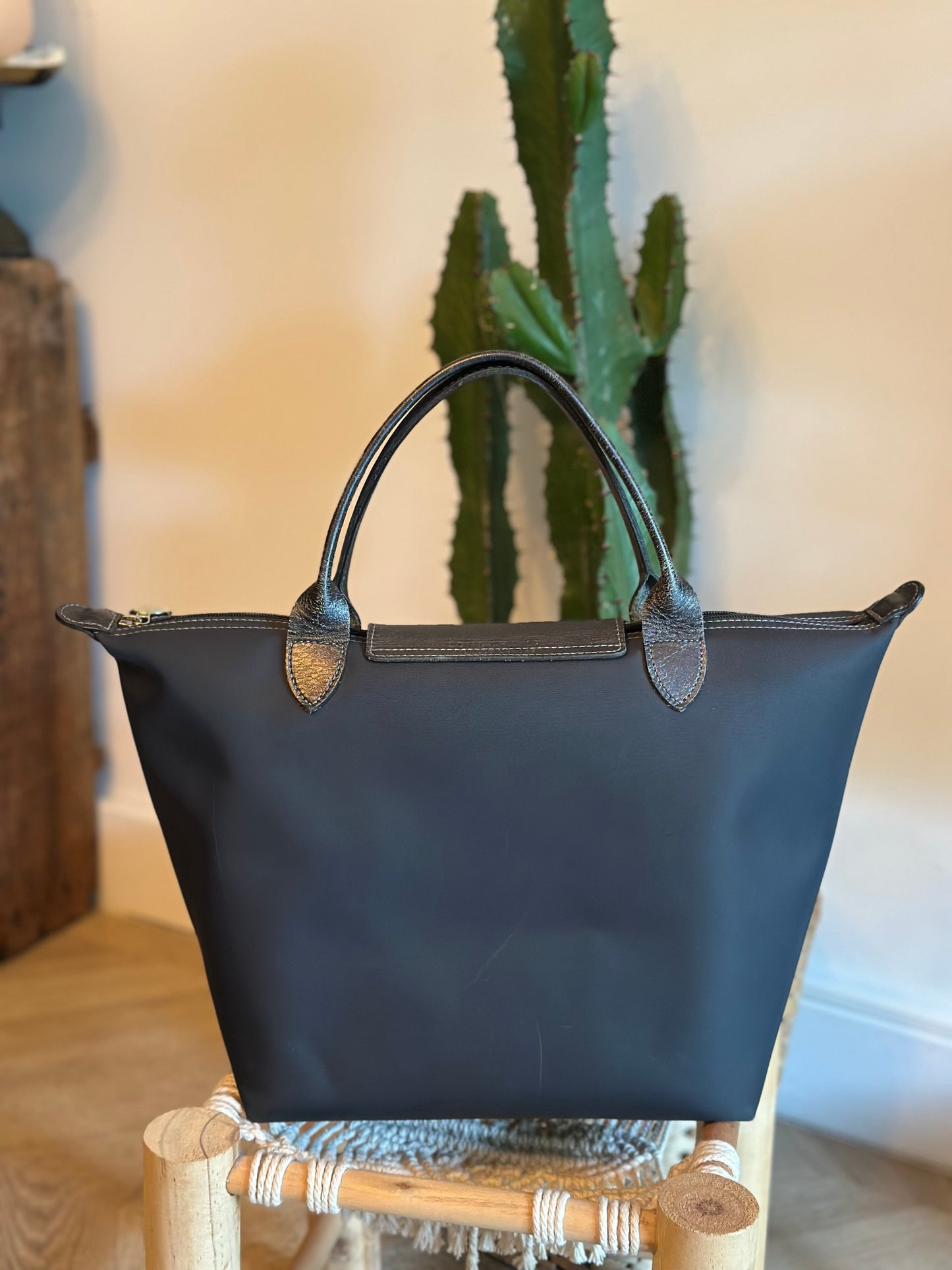Sac Le Pliage Neo bleu gris toile et cuir
