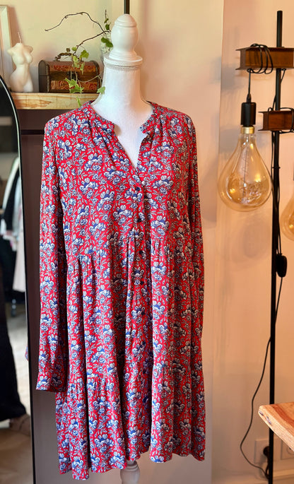 Robe fluide imprimé fleuri rouge et bleu T.42