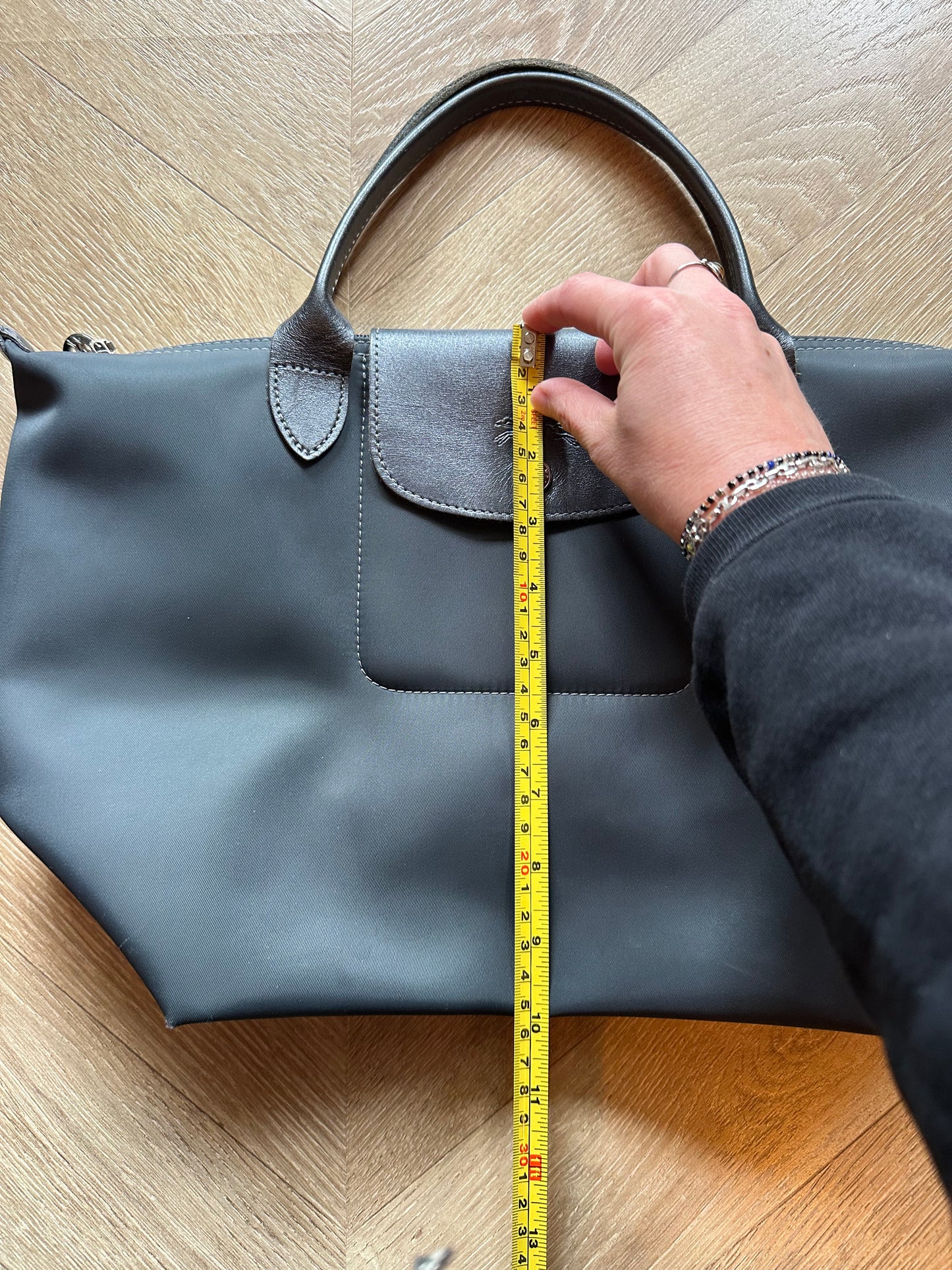 Sac Le Pliage Neo bleu gris toile et cuir