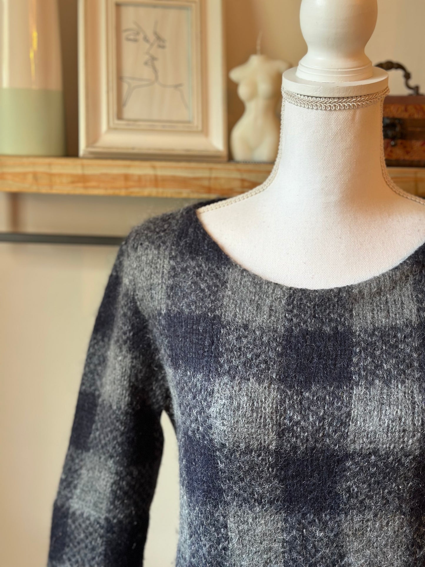 Pull à carreaux en mohair et alpaga T.38