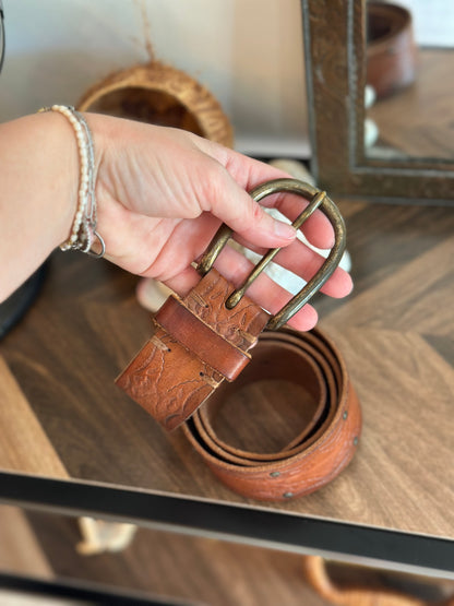 Ceinture motif western en cuir marron 90cm