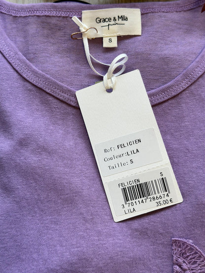 T-shirt lilas, avec poche brodée, modèle Félicien, taille S - Grace & Mila