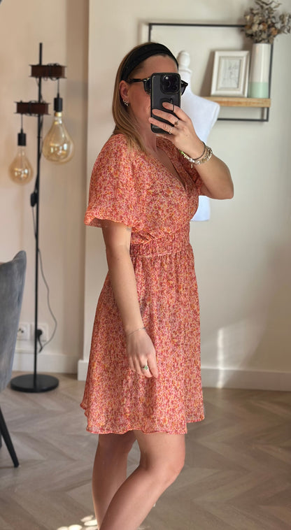 Robe midi fleurie col V smockée T.34