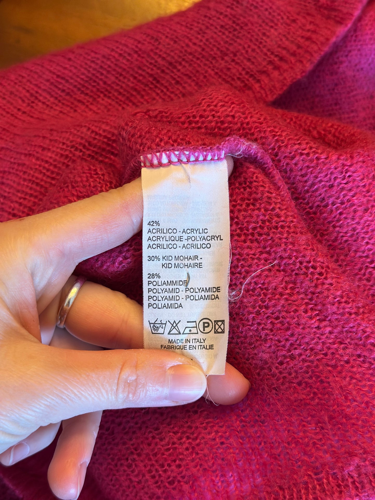 Pull maille fine mohair rose col cache-cœur T.36
