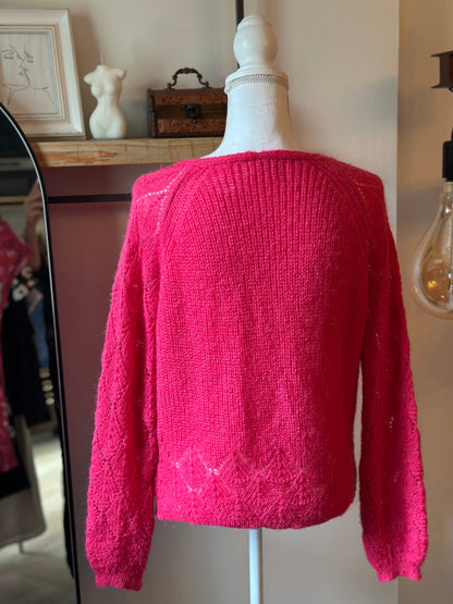 Pull maille ajourée rose mohair T.38/40
