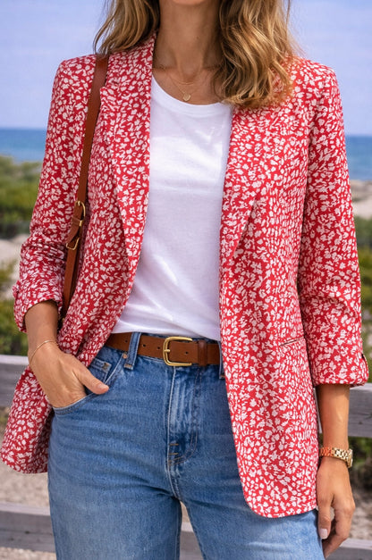 Blazer fluide imprimé rouge et blanc T36 oversize