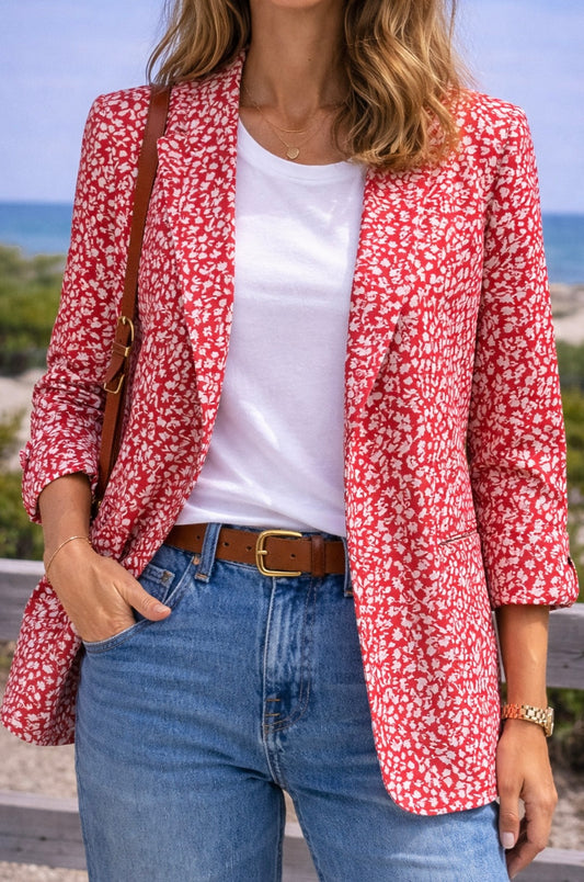 Blazer fluide imprimé rouge et blanc T36 oversize