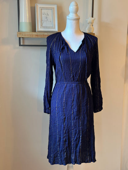 Robe midi fluide marine et lurex doré T.38
