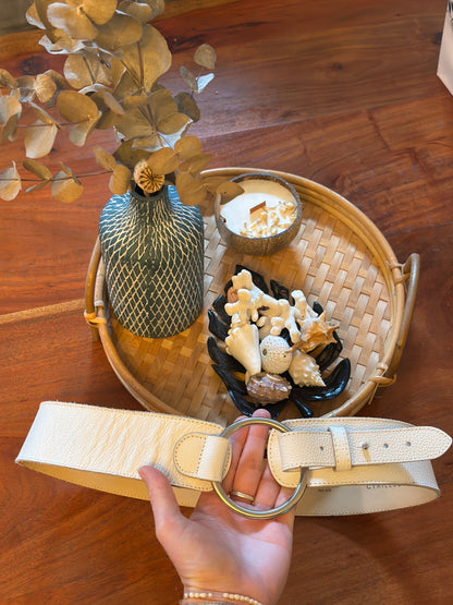 Ceinture blanc crème en cuir modèle vintage 20s’