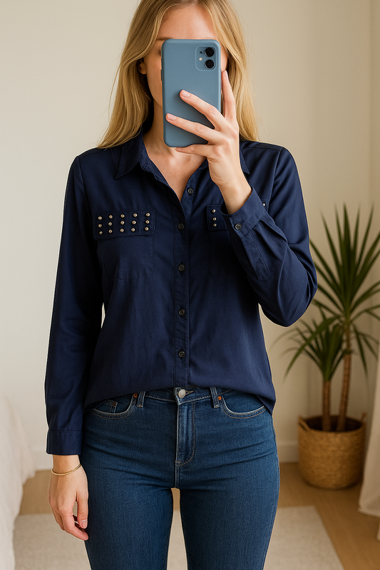 Chemise bleu marine à clous T.36