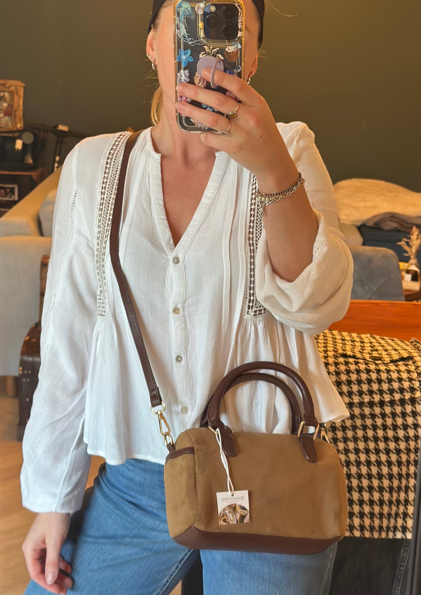 Petit sac à main / bandoulière marron façon daim neuf