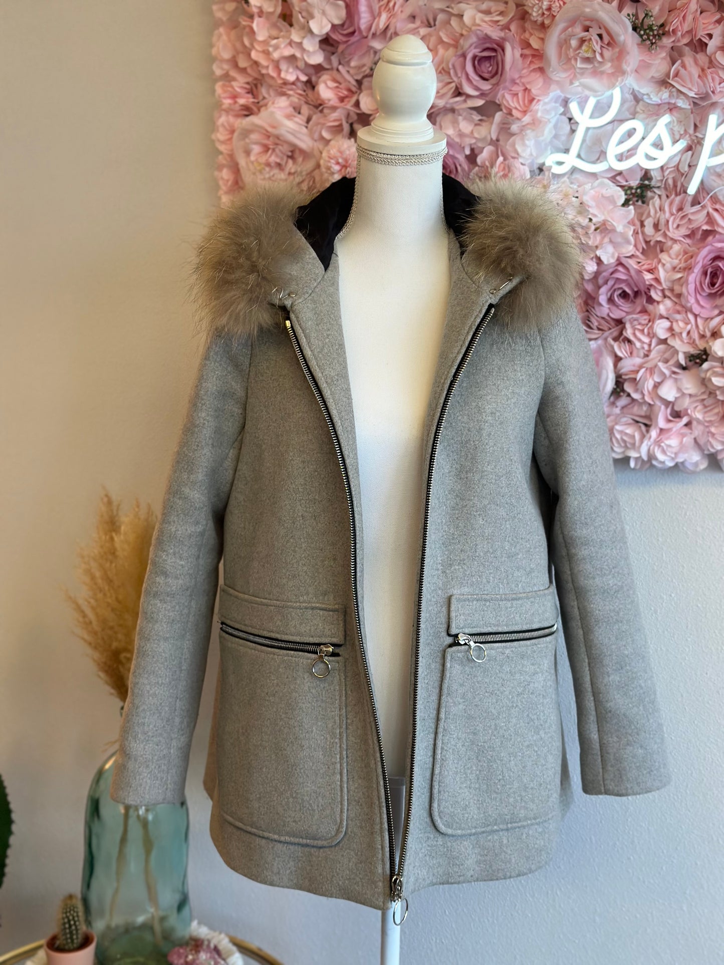 Manteau gris chiné en laine T.38