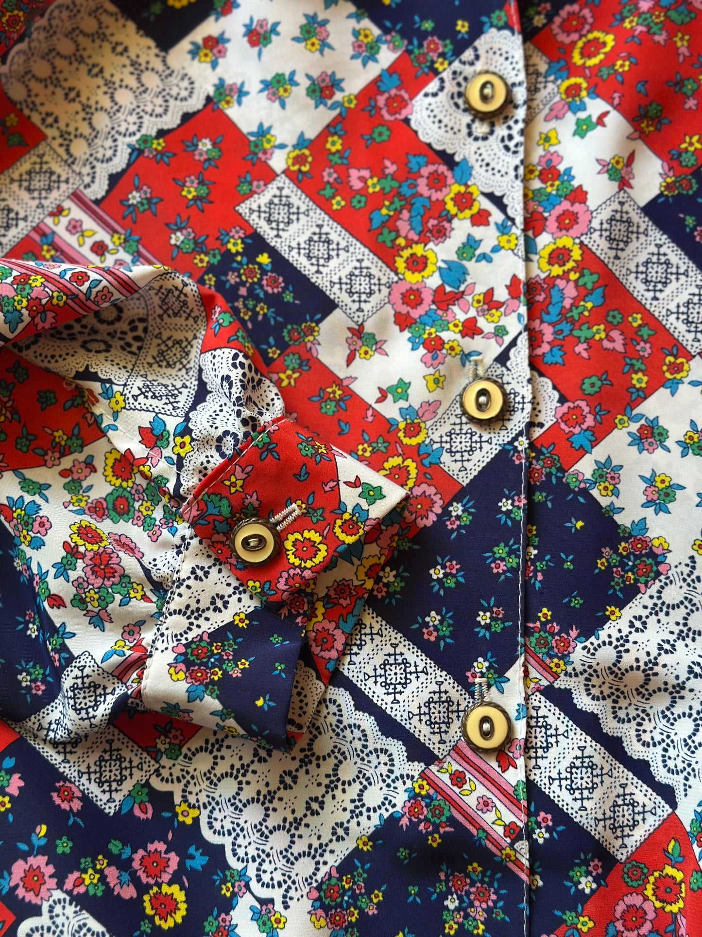 Chemise vintage imprimé patchwork fleuri made in France T.U