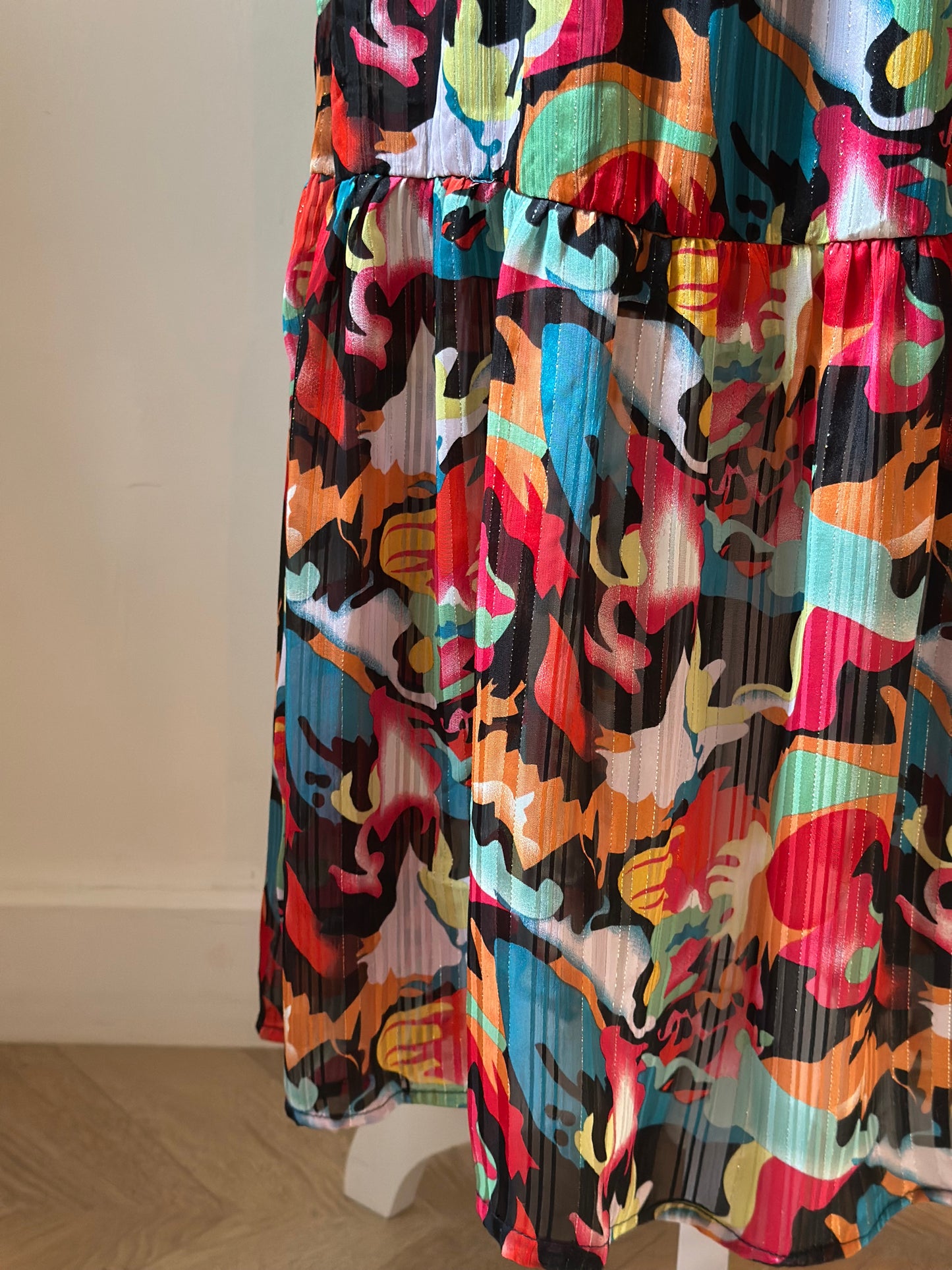 Robe longue imprimé multicolore plissée T.38