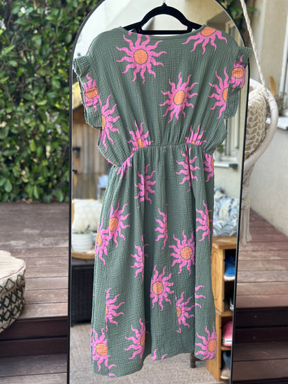 Robe gaze de coton imprimé soleil Made in Italy T.U 36/40