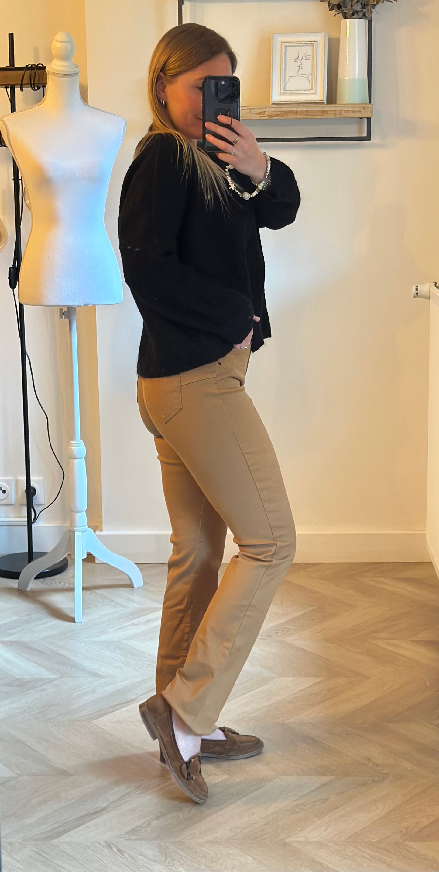 Pantalon flare beige coton stretch T.38