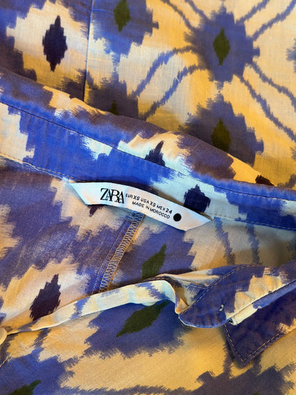 Chemise imprimé ethnique bleu & écru T.34