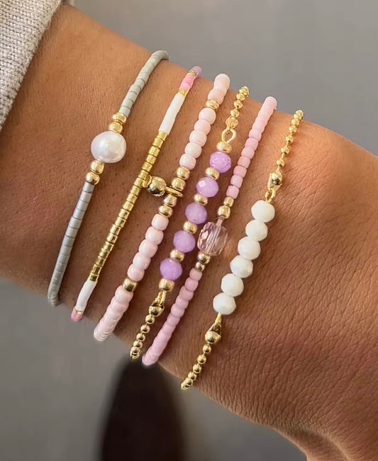 Lot de 6 bracelets perles naturelles et acier inoxydable – Neufs et ajustables
