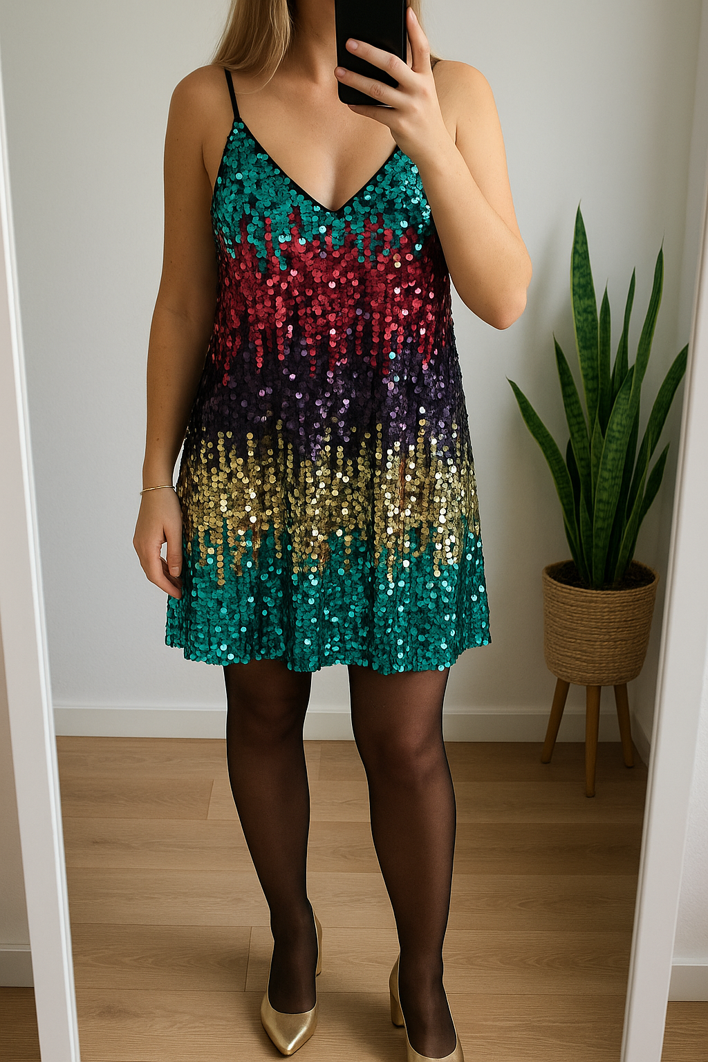 Robe noire à fines bretelles brodée de sequins multicolores T.36/38