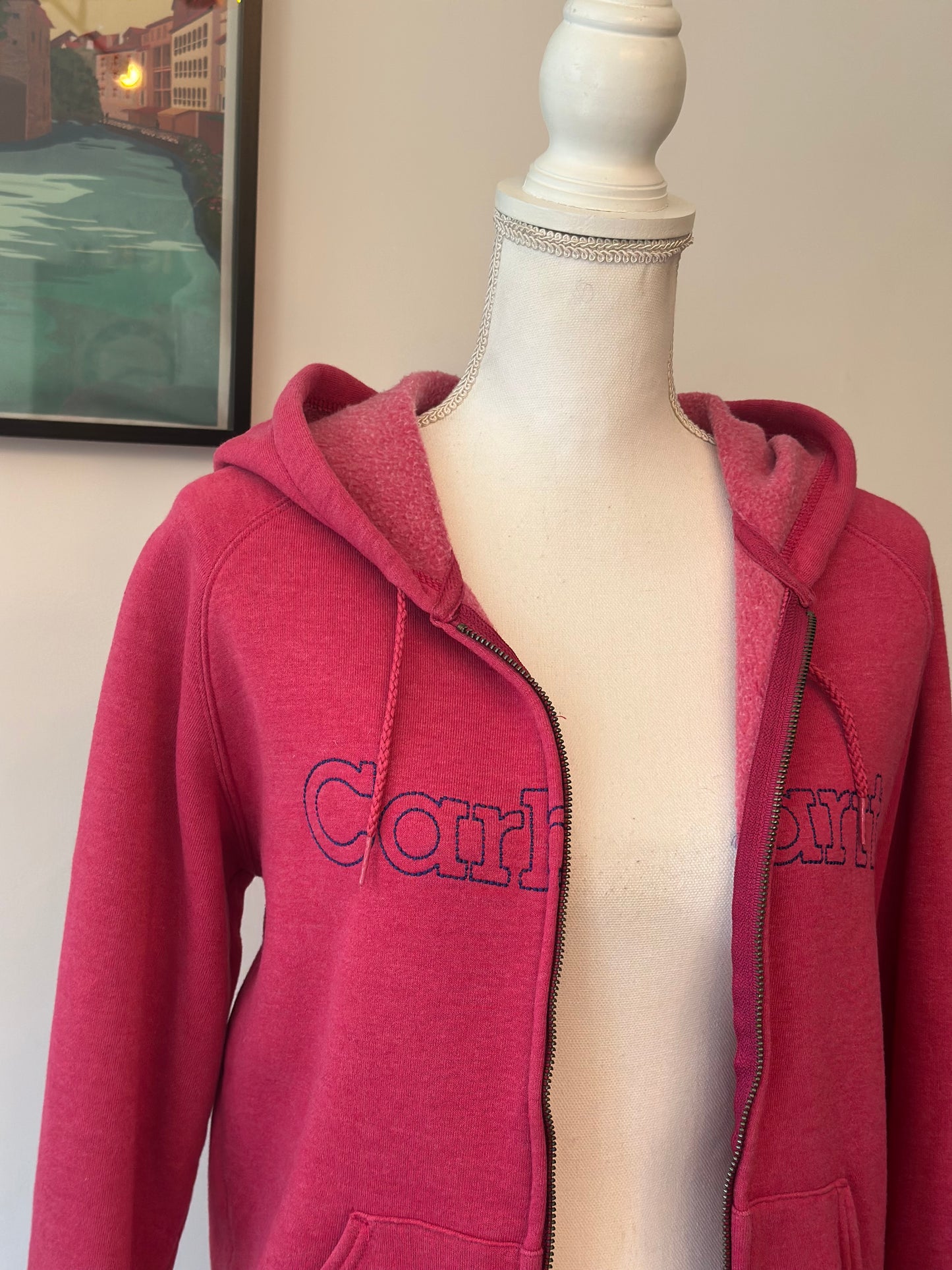 Sweat zippé à capuche rose logo brodé T.38