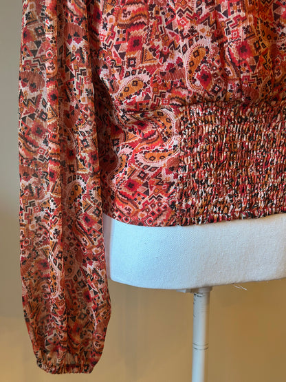 Blouse cropped imprimé corail T.44 neuf avec étiquette