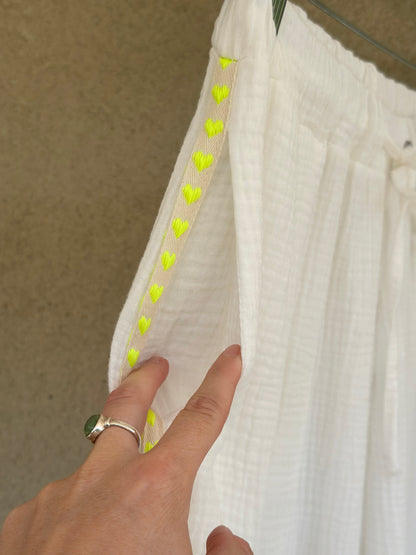Pantalon gaze de coton Made in Italy blanc brodé arc-en-ciel – T.U 36/44