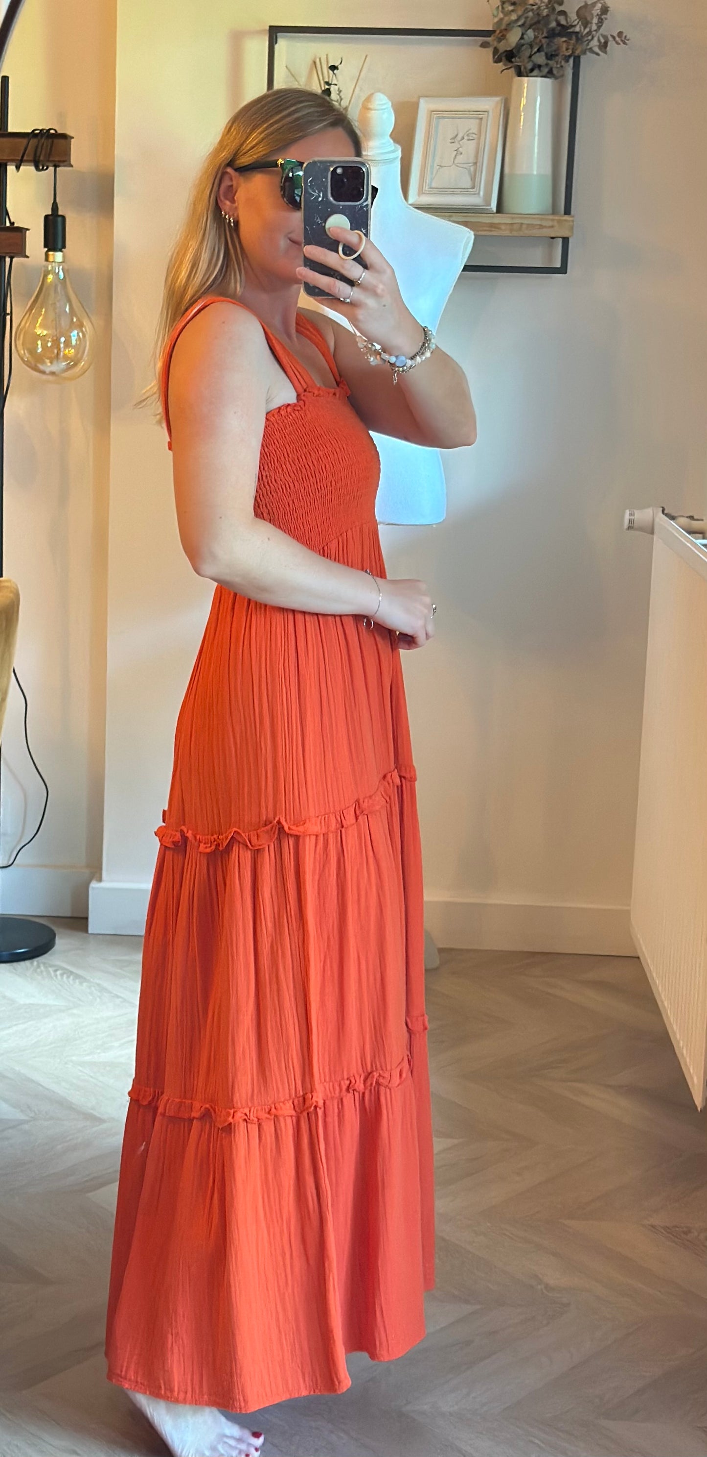 Robe longue terracotta smockée - T.34