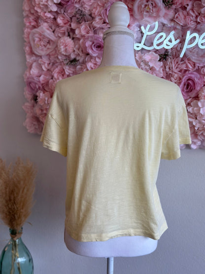 T-shirt estival oversize jaune pâle avec patch brodé, T.36