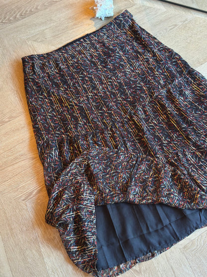 Jupe midi imprimée à fils lurex dorés T.44