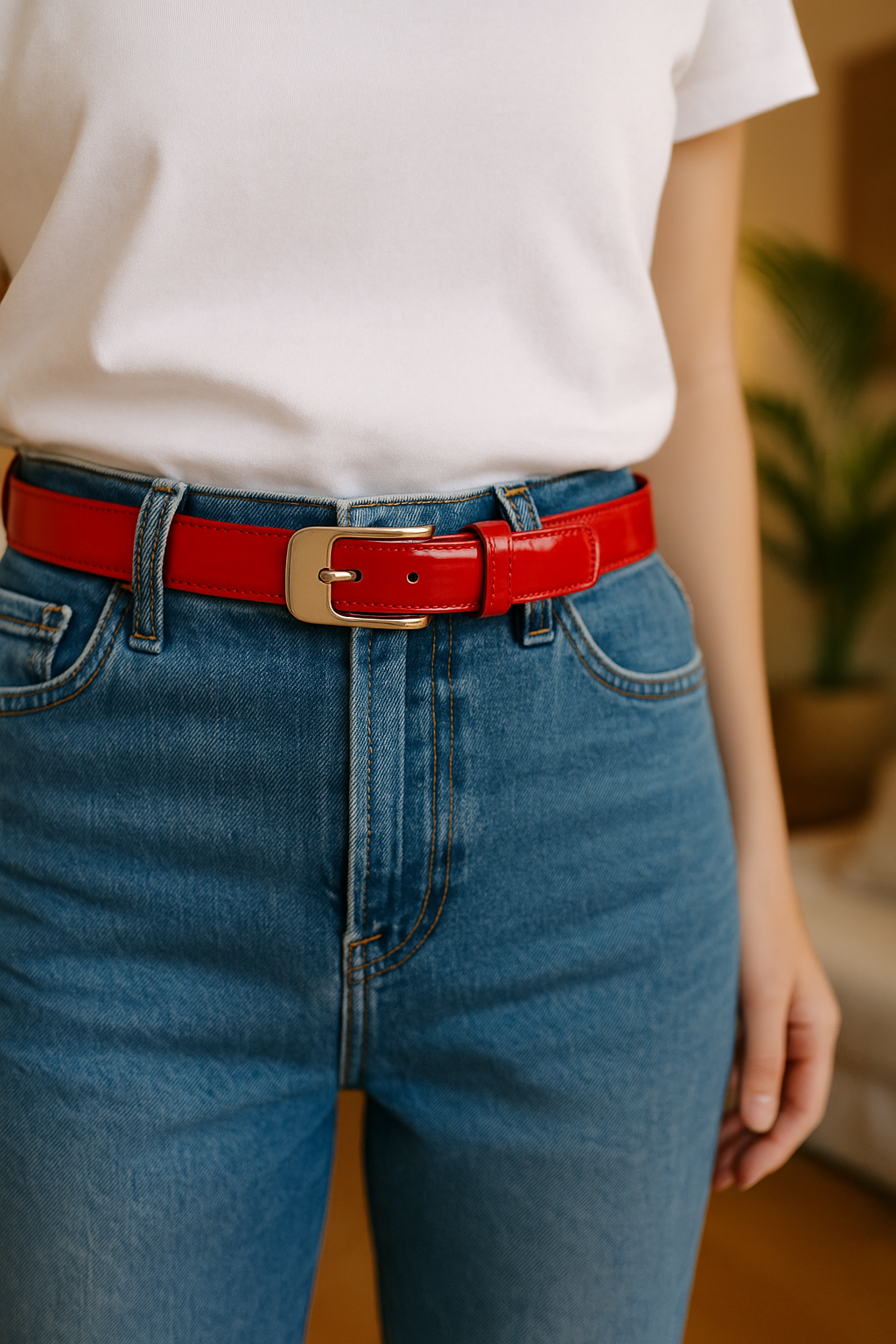 Ceinture en cuir rouge vernie – Made in France modèle vintage