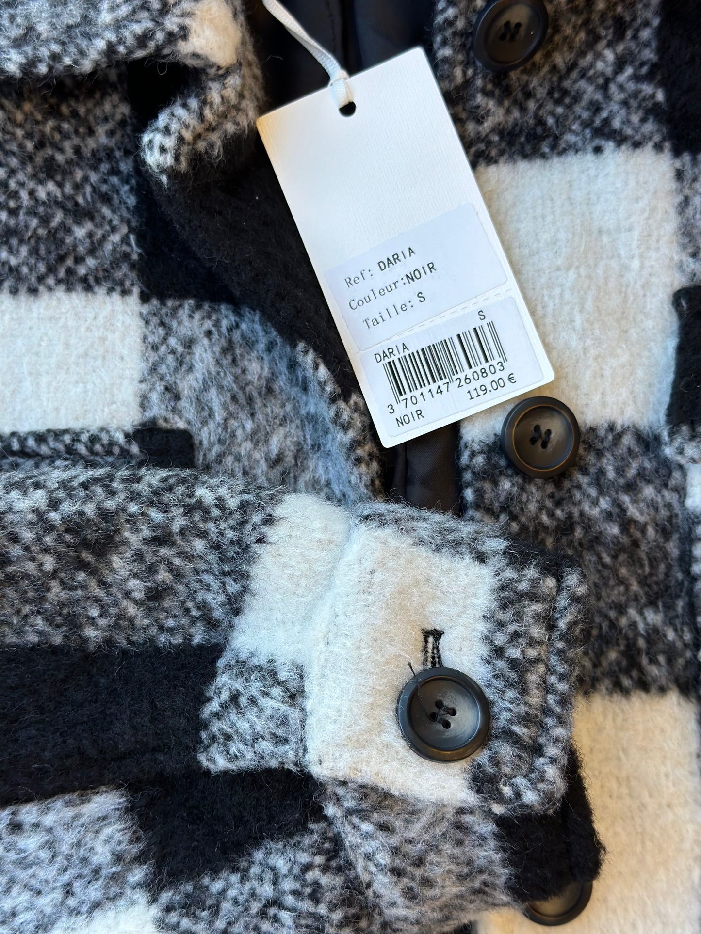 Veste manteau à carreaux en laine neuve T.36