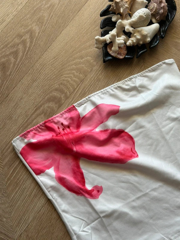 Top bustier imprimé floral blanc rouge et rose neuf T.36