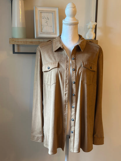 Veste chemise effet daim camel - T.3 (40/42)