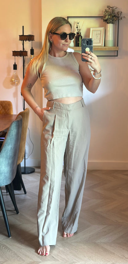 Pantalon tailleur fluide beige T.38