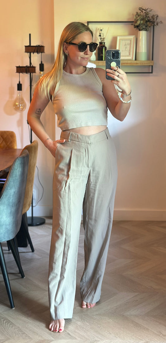 Pantalon tailleur fluide beige T.38